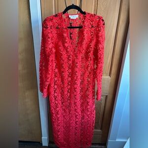Anthropologie 3d Red Floral Kaftan‎ Dress